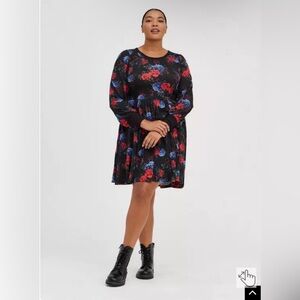 Torrid Babydoll Dress - Super Soft Plush Floral Black